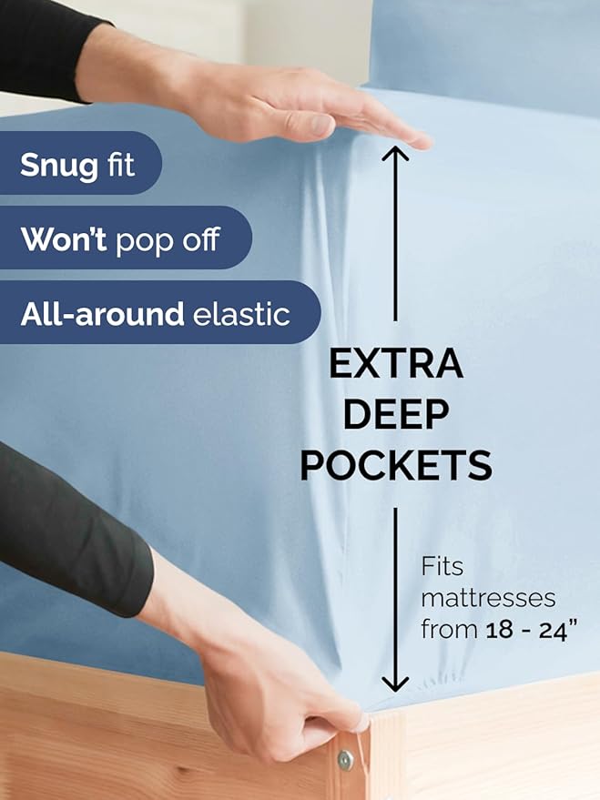 Extra Deep King Sheet Set - 6 Piece Breathable & Cooling Sheets - Hotel Luxury Bed Sheets Set - Easy & Secure Fit - Soft, Wrinkle Free & Comfy Sheets Set - Sky Blue Sheet Set with Extra Deep Pockets