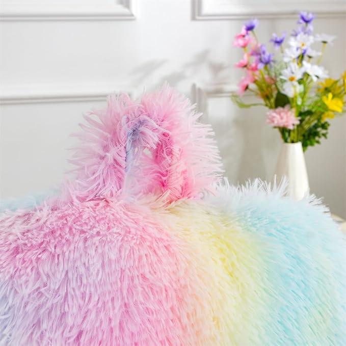Holawakaka Shaggy Reading Pillow for Bed and Sofa Couch Sitting Up, Tie Dye Backrest Pillows with Arms for Kids Teens Adults, Back Support Cushion for Lounging, Watching TV, Working on Laptop
