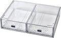 Desk Drawer Organizer, Stackable Plastic Storage Drawer, Grocery Organizer For Stationery/Office Supplies (New Clear, 2 Compartment)
