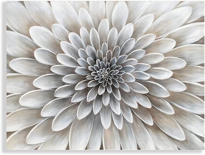 Floral Wall Art in Neutral White Color Modern Abstract Canvas Painting Large Home Decor Framed Boho Artwork Dahlia Flower Picture for Living Room Bathroom Bedroom Home Office