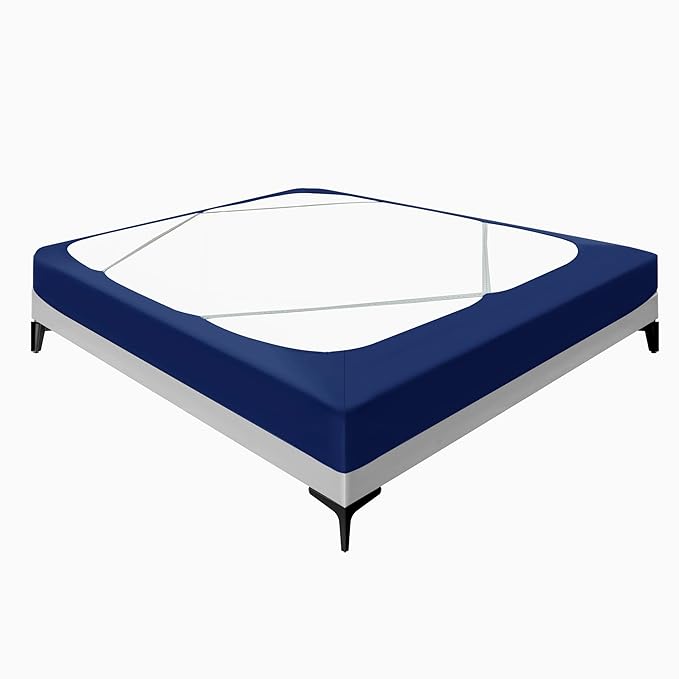Biscaynebay Decorative Box Spring Cover King & Cal King Size, Navy Luxurious Jersey Knitting Stretchy Wrap Around 4 Sides Bed Skirt for Home/Hotels, Easy Fit Wrinkle & Fade Free Machine Washable