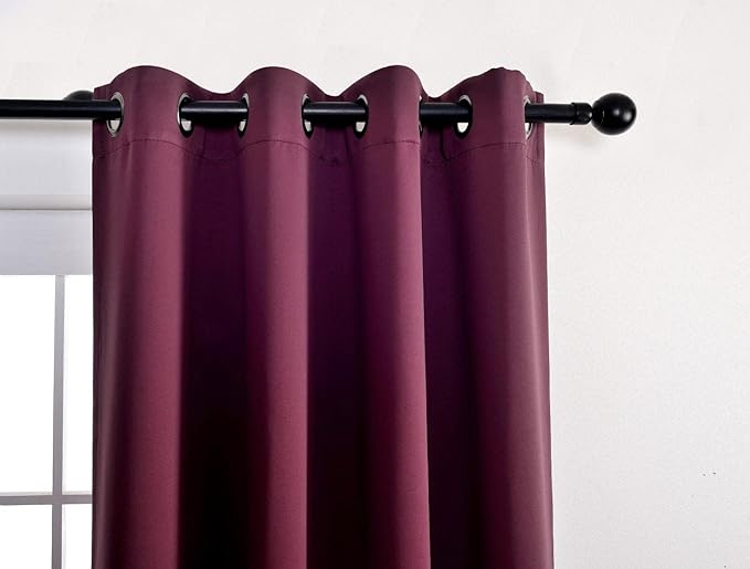 MIUCO Room Darkening Grommet Blackout Curtains for Livingroom Curtains Panels Set of 2 52x63 Inch Aubergine, Bonus 2 Tie Backs Included