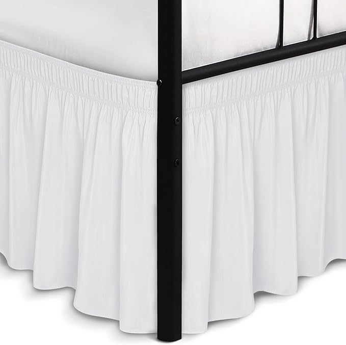 Biscaynebay Wrap Around Bed Skirts with Split Corners for Twin/Twin XL Beds 15" Drop, White Adjustable Elastic Dust Ruffles Easy Fit Wrinkle Resistant Silky Luxurious Fabric Machine Washable