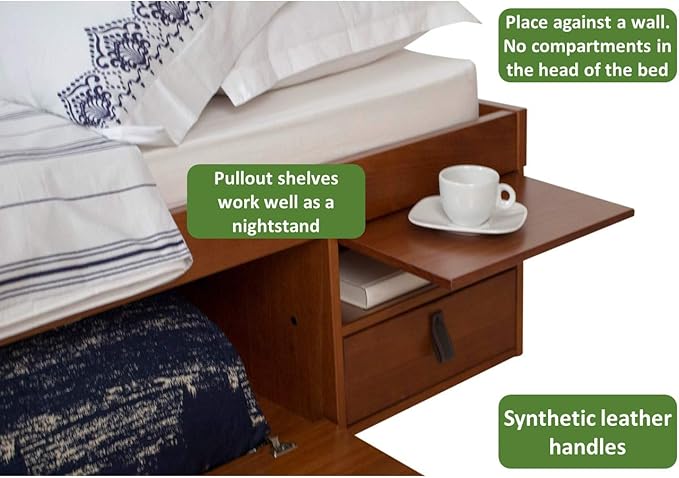 memomad Bali Storage Platform Bed with Drawers (King Size, Caramel Brown Wood)