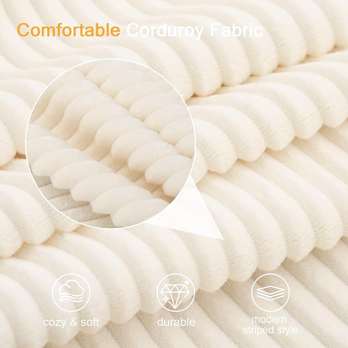 MeMoreCool Round Pouf Ottoman – Beige Corduroy Footrest with Foam Filling Compact Foot Stool for Couch, Living Room Decor, Dorms & Small Spaces