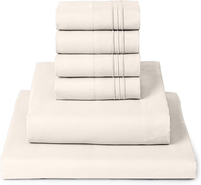 Mellanni Full Sheet Set - 6-Piece Iconic Collection Bedding, (Including 4 Pillowcases), 16-Inch Deep Pocket, Easy Care, Extra Soft, Cooling Sheets, Brushed Microfiber - Golden Ivory