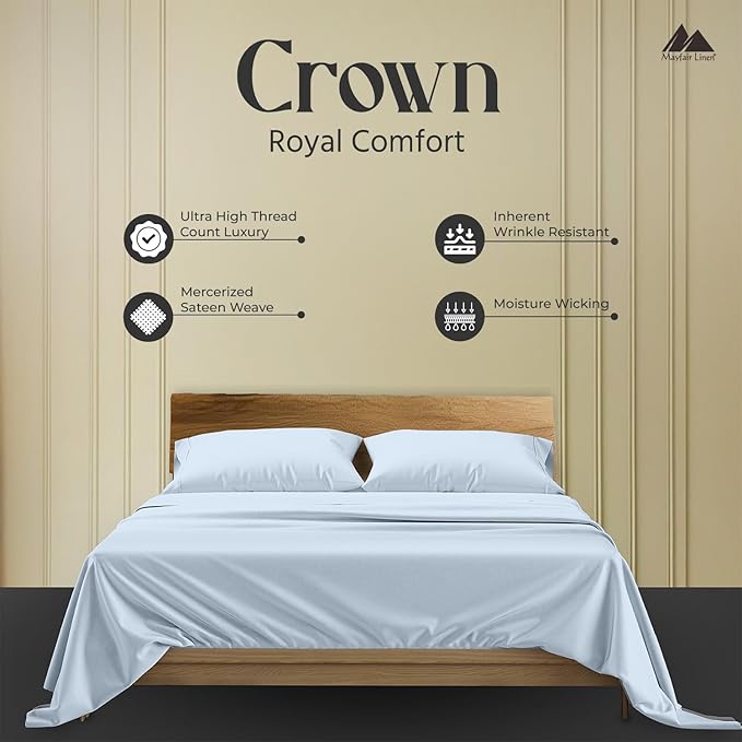 Mayfair Linen 100% Egyptian Cotton King Pillow Cases Set of 2 - Luxury 2000 Series King Size Pillowcases, Soft Cooling Breathable, Envelope Closure Hotel Quality Pillowcase (21 x 41, Light Blue)