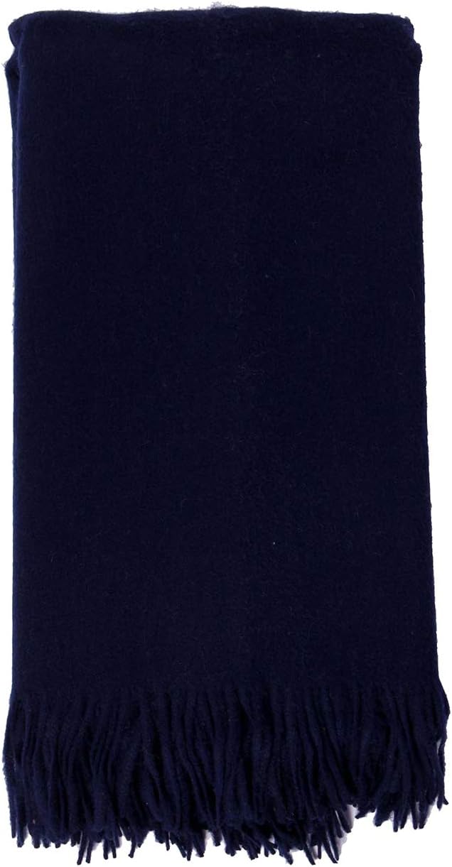 Alashan Cashmere Blend - Woven Throw Blanket - Ripple Finish, Navy, Merino Wool Cashmere