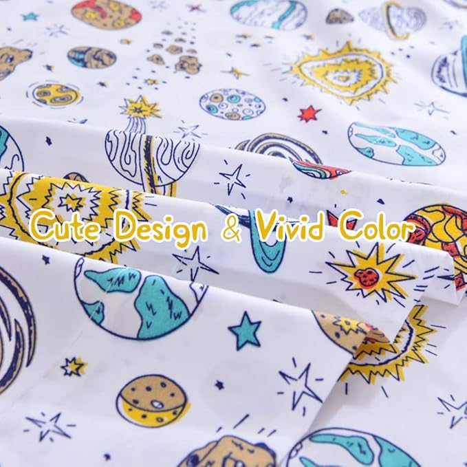 JSD Universe Planets Kids Sheet Set Twin Size, 3 Piece Space Theme Microfiber Sheets Deep Pocket