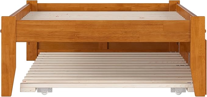 AFI Concord Twin Solid Wood Platform Bed with Footboard & Twin Trundle in Light Toffee