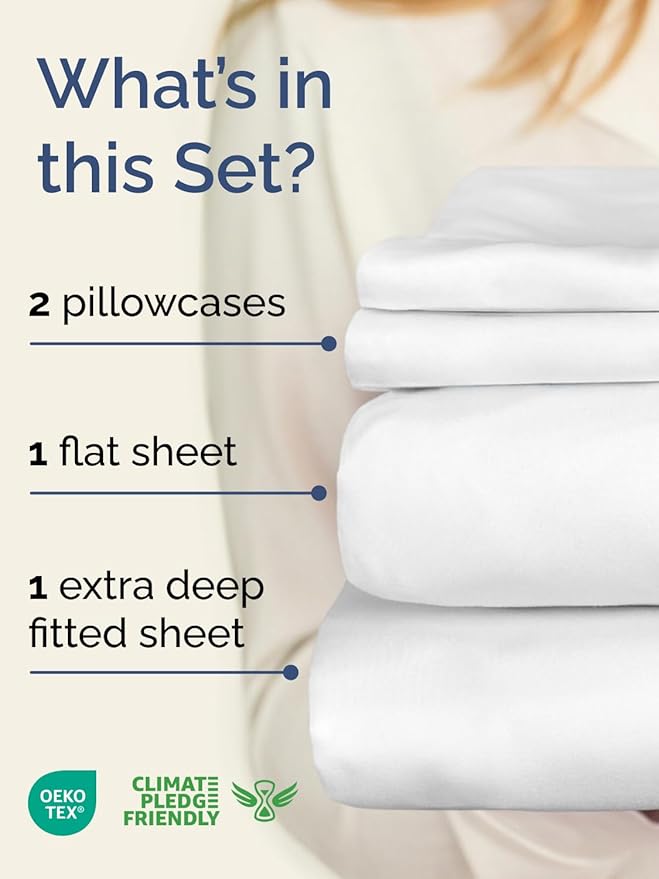 Extra Deep Twin Sheet Set - 4 Piece Breathable and Cooling Sheets - Hotel Luxury Bed Sheets Set - Easy & Secure Fit - Soft, Wrinkle Free and Comfy Sheets Set - White Sheet Set with Extra Deep Pockets