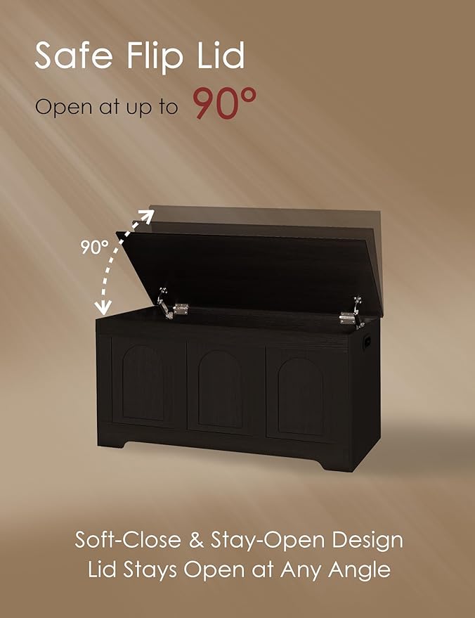 DINZI LVJ Storage Chest, 39.4” Wooden Toy Box with 2 Safety Hinges, Entryway Shoe Bench with Flip-Top, Sturdy Large Storage Trunk for Living Room, Bedroom, Playroom, Easy Assembly, Espresso