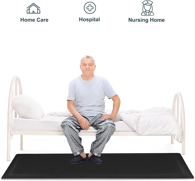 70"x24"x1/2" Thick Medical Bedside Fall Safety Protection Floor Mat for Elderly Senior Handicap,Reducing Injury Risk and Impact, Prevent Bed Falling, Anti Fatigue, Non-Slip Beveled Edge