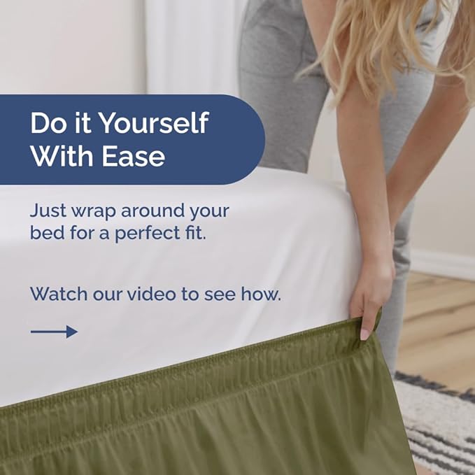 Wrap Around Dust Ruffle Bed Skirt - Sage Green - for Queen Size Beds with 18 Inch Drop - Elastic Strap - Adjustable Pleated Bedskirt with Brushed Fabric and Wrinkle Free - For Women, Men, Kids & Teens