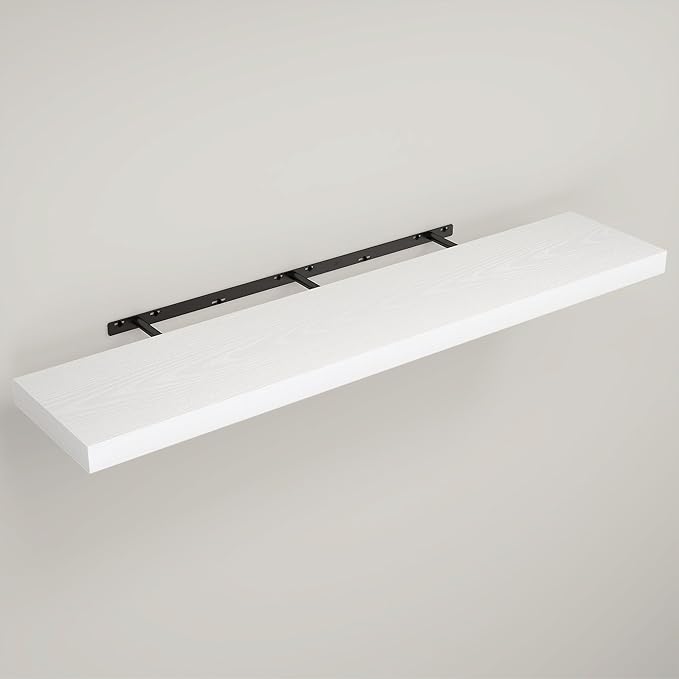 Floating Shelves for Wall, 9.3" Deep Wall Mounted Wood Shelves for Bathroom, Bedroom, Living Room, Kitchen, Hanging Shelf for Books/Storage/Room Decor (White 40")