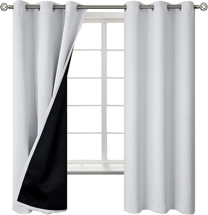 BGment Greyish White 100% Blackout Curtains for Bedroom 63 Inch Length 2 Panels Set, Thermal Insulated Full Light Blocking Grommet Noise Cancelling Window Curtains for Nursery, 42 Inch Wide Each