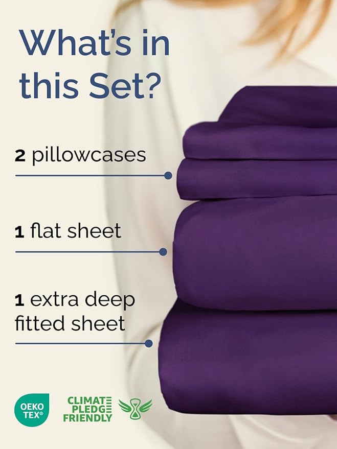 Extra Deep Twin Sheet Set - 4 Piece Breathable and Cooling Sheets - Hotel Luxury Bed Sheets Set - Easy & Secure Fit - Soft, Wrinkle Free and Comfy Sheets Set - Purple Sheet Set with Extra Deep Pockets