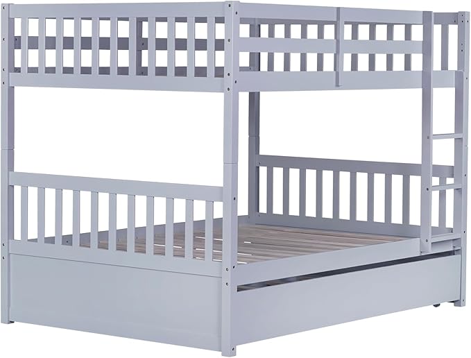 Bellemave Full Over Full Bunk Bed with Trundle,Convertible Bunk Beds with Ladder & Safety Guardrails,Full Size Trundle Bunk Beds for Kids Girls Boys,Light Grey