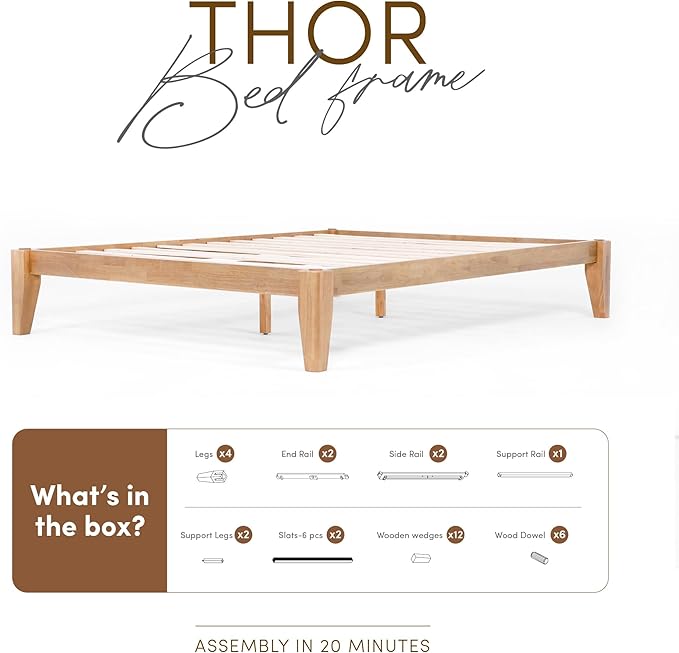 Thor Premium Solid Wood Bed Frame Full, Platform Bed, Japanese Joinery Bed Frame, Wood Slat Support, No Box Spring Needed, Easy Assembly, Minimalist & Modern Style (Light Oak)