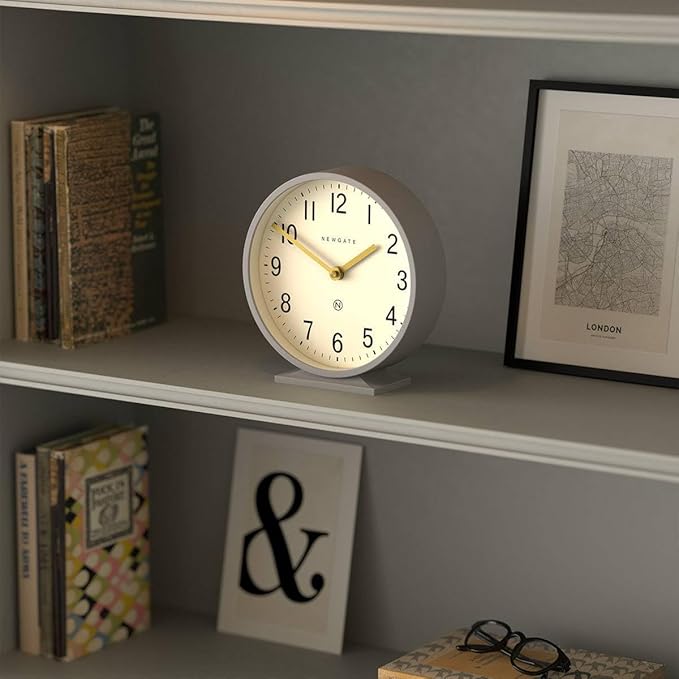 NEWGATE® Q Mantel Clock | Modern Classic Round Mantel Clock | Clockwork Gray | Contemporary Style for Mantel, Desk, Table, Shelf or Bedside