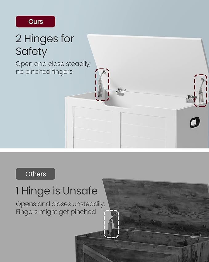 VASAGLE Storage Chest, Storage Bench with 2 Safety Hinges, Farmhouse Style, 15.7 x 31.5 x 18.1 Inches, for Entryway, Bedroom, Living Room, Cloud White ULSB063T14