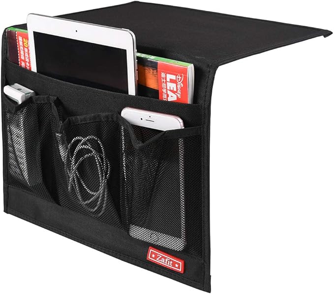 Zafit Bedside Storage Organizer - Table Cabinet Organizer Caddy for Remotes, Phone, Glasses (Classic 4 Pockets - Black)