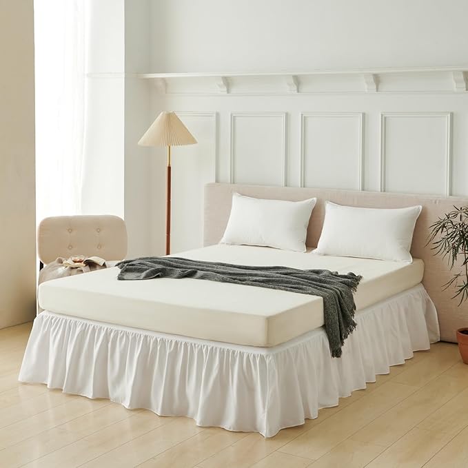 Bed Skirt Queen Size Ruffled Bed Skirt with Split Corners, Queen Bed Skirts 22 Inch Drop with Platform, White, 22'' Queen