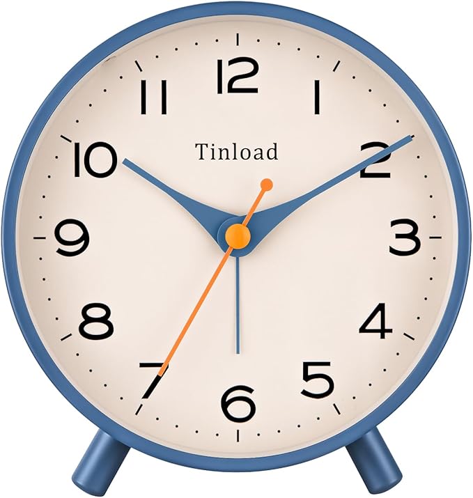 4.5" Antique Retro Analog Alarm Clock, Small Silent Bedside Desk Clock,Lighted on Demand, Battery Operated, Snooze, for Living Room, Bedroom, Bedside(Blue)