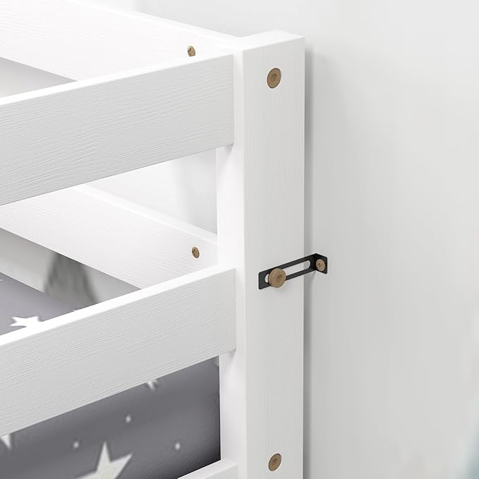 Giantex Bunk Bed Twin Over Twin White, Solid Wood Bunk Bed with Sturdy Ladder & 12 Inch Safety Guard Rails, Twin Size Wood Bed Frame for Dormitory, No Box Spring Needed, Bunk Beds for Kids Teens