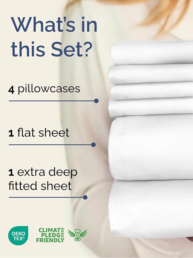 Extra Deep Cal King Sheet Set - 6 Piece Breathable & Cooling Sheets - Hotel Luxury Bed Sheets Set - Easy & Secure Fit - Soft, Wrinkle Free & Comfy Sheets Set - White Sheet Set with Extra Deep Pockets