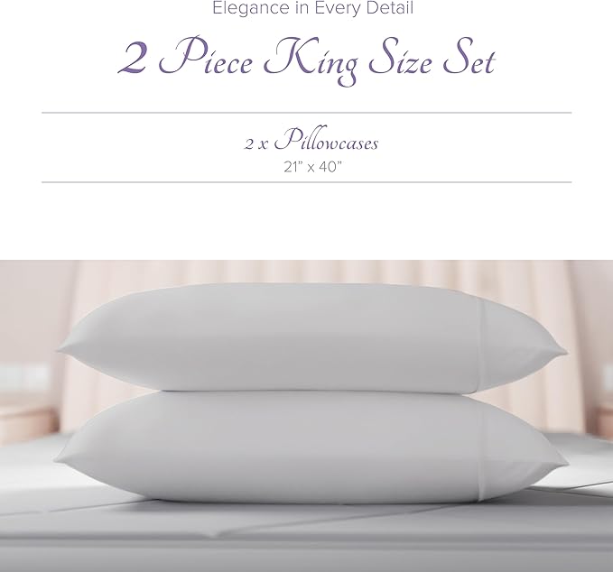 Carressa Linen 100% Egyptian Cotton King Size Pillow Cases Set of 2 - Luxury 600 Thread Count King Pillowcases (Silver), Silky Soft, Cooling, Breathable Sateen Weave Hotel Quality Bed Pillow Cover