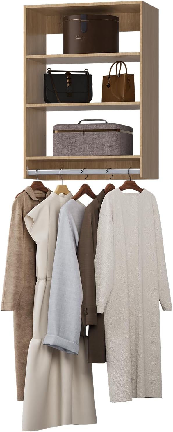 Medium Double Hanging Closet Unit, Modular Closet System, Wood Closet System Organizer with Storage for Walk In Closets, Clothing Rack Closet for Hanging Clothes, Bedroom, 28.5"W