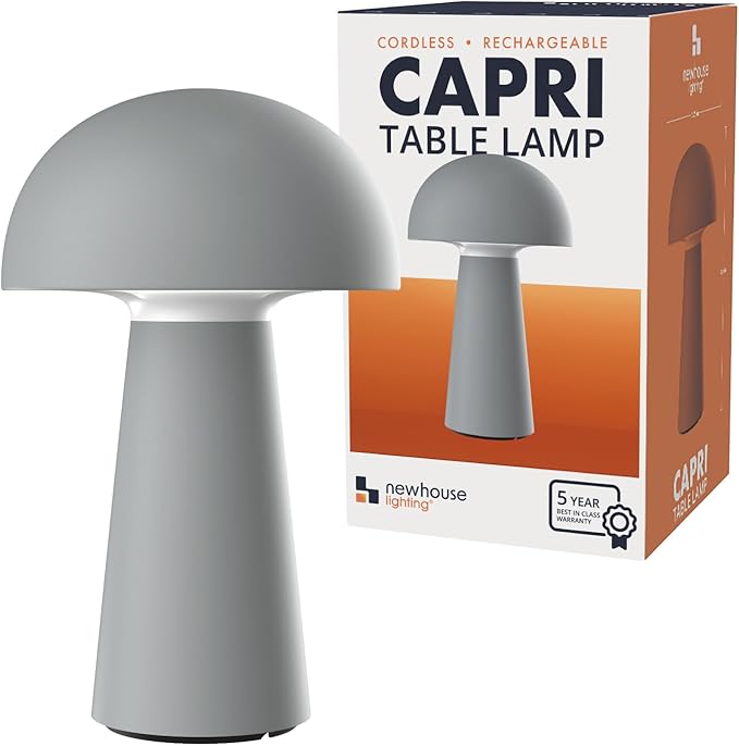 ‎Newhouse Lighting Capri, Fog Gray 2700K Dimmable Cordless USB-C Rechargeable Table Lamp NHTL-CA-GY, Cordless Desk Lamp for Living Room, Bedroom, Coffee Table, and Other Cozy Home Decor
