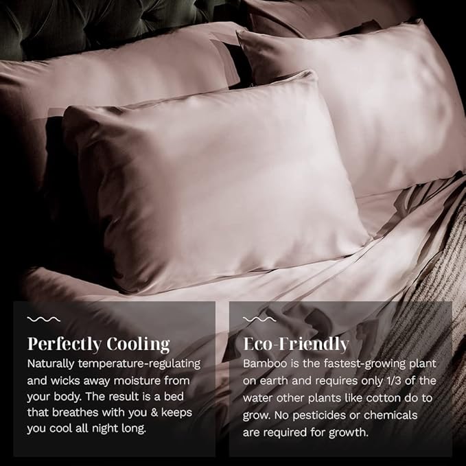 LUXOME Luxury Sheet Set | 100% Rayon (Viscose) from Bamboo | Twin Size - Blush | Deep Pockets | 3-Piece Set (Fitted, Flat, Pillowcase)