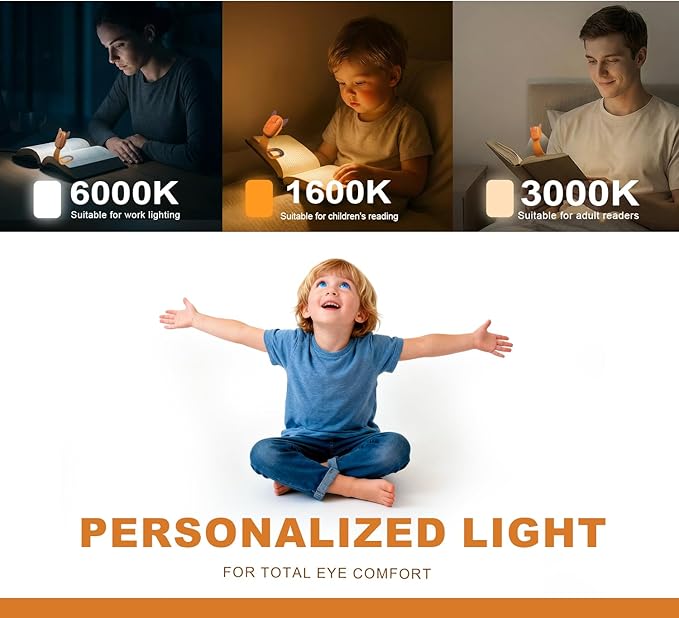 Rechargeable Book Light for Kids at Night – Portable Clip-On LED Light with Dimmable Brightness Ideal for Kids & Adults, Bedtime & Travel–Eye-Caring, Flexible, Gift for Book Lovers,Brown