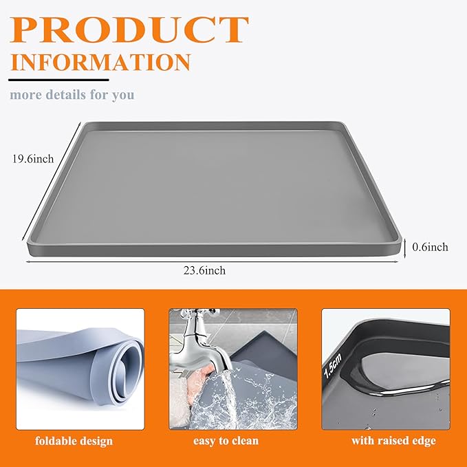 Bedside Commode Mat for Floor Protector - Silicone Bedside Toilet Mats for Seniors with Raised Edge Recyclable Non-Slip Commode Pad Under Portable Bedside Commode Adults Potty Chair (Gray, 24"X20")