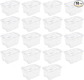 Sterilite 48 Qt Hinged Lid Storage Box, Stackable Bin with Lid, Plastic Container to Organize Home, Office, Basement, Clear with White Lid, 18-Pack