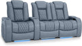 Seatcraft Diamante Zero-Gravity CoolZero Italian Leather Home Theater Seating, Power Headrest, Power Recline, Row of 3 Right Loveseat, Smokey Blue