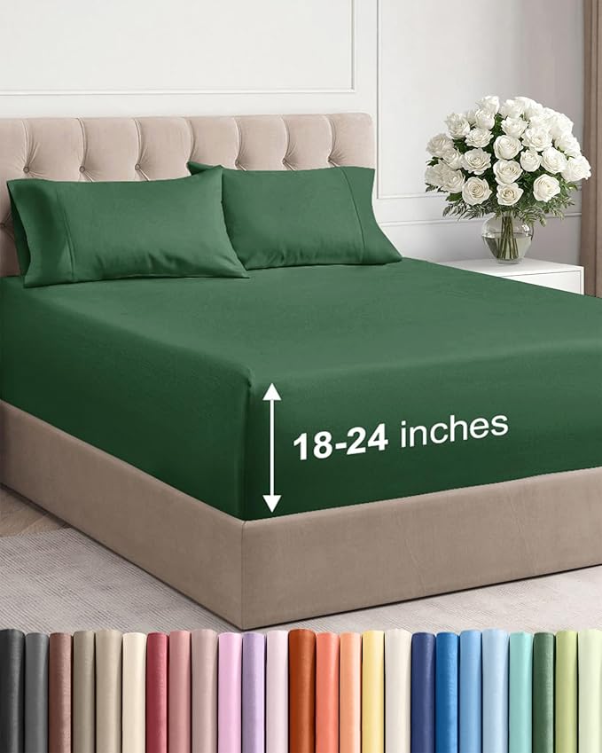 Extra Deep Twin XL Sheet Set - 4 Piece Breathable & Cooling Sheets - Hotel Luxury Bed Sheets Set - Easy Fit - Soft, Wrinkle Free & Comfy Sheets Set - Emerald Green Sheet Set with Extra Deep Pockets