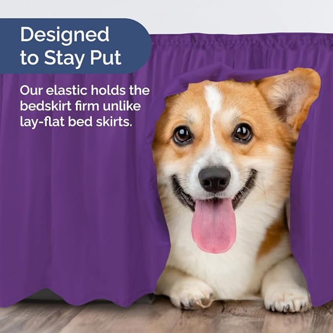 Wrap Around Dust Ruffle Bed Skirt - Purple - for Queen Size Beds with 21 Inch Drop - Easy Fit Elastic Strap - Adjustable Pleated Bedskirt w/Brushed Fabric Wrinkle Free - for Women, Men, Kids & Teens