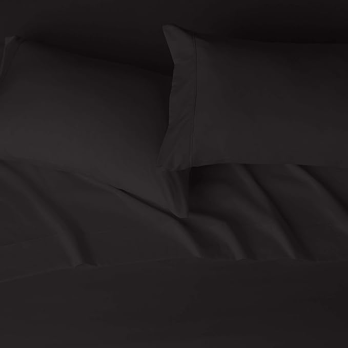 Amazon Basics Lightweight Super Soft, Breathable Wrinkle-Free Microfiber 4 Piece Bed Sheet Set with 14-Inch Deep Pockets, King, Black, Solid