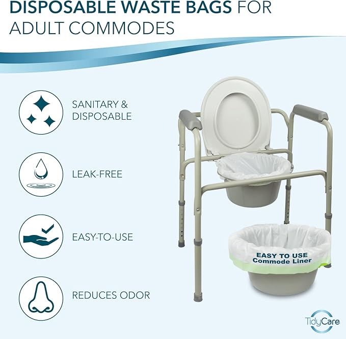 TidyCare Bedside Commode Liners for Portable Toilet Chair Bucket and Bedpan | Value Pack of 96 Disposable Waste Bags for Adults in Medical Care | Universal Fit Portable Toilet Liners