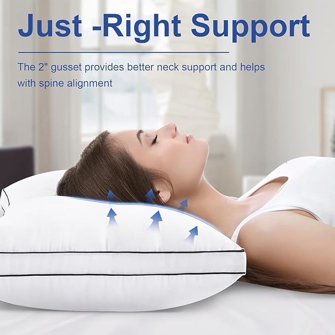 Premium Pillows Queen Size Set of 4, Fluffy and Supportive 7D Down Alternative Bed Pillows, Luxury Soft Hotel Quality Gusseted Pillow for Side Back Stomach Sleepers, Relief Neck Head and Shoulder Pain