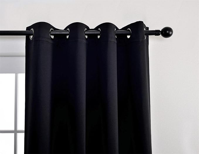 MIUCO 1 Pair Thermal Insulated Grommet 52-Inch-by-84-Inch Blackout Window Curtain Panels with 2 Tie Backs, Black