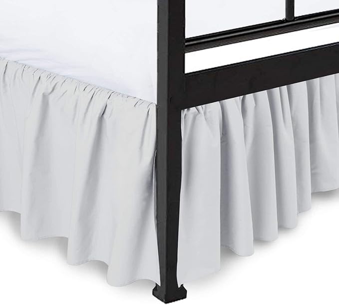Ruffled Bed Skirt with Split Corners, Light Grey, Queen 18 Inch Drop Bedskirt, Hotel Quality Brushed Microfiber Wrinkle Free Dust Ruffle Bed Skirt Queen Size