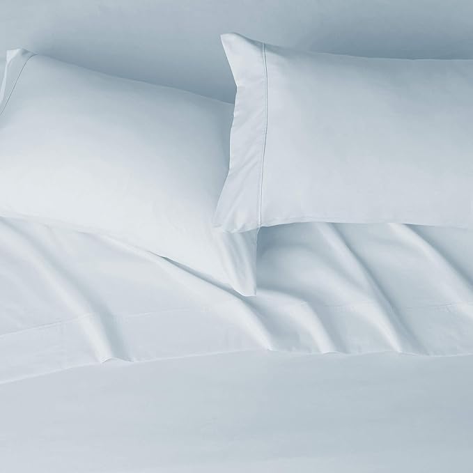 Amazon Basics Lightweight Super Soft Easy Care Microfiber 4-Piece Bed Sheet Set with 14-Inch Deep Pockets, Solid, King, Light Blue