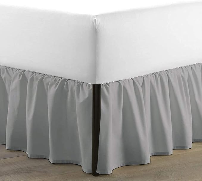 SKY BEDDINGS - King Size Ruffled Bed Skirt with Split Corners - 18 Inch Drop Dust Ruffle Bed Skirt with Platform Three Sided Coverage - 100% Microfiber, Light Grey