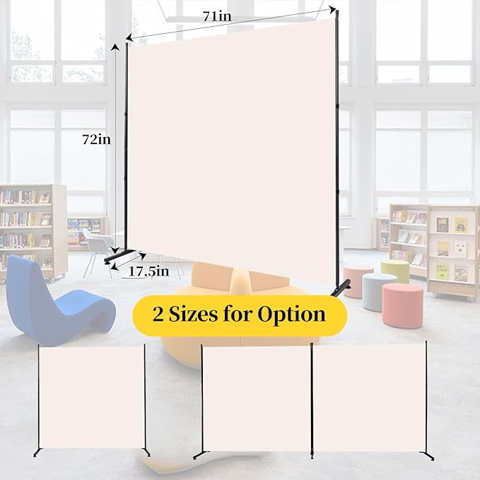 Room Divider Folding Privacy Screens with Wheels, 6FT Tall Divider for Room Separation, Movable Room Partitons and Dividers, Indoor Room Dividers Panel with Fabric (Beige, 2 Panel-142‘’-Round Pad)
