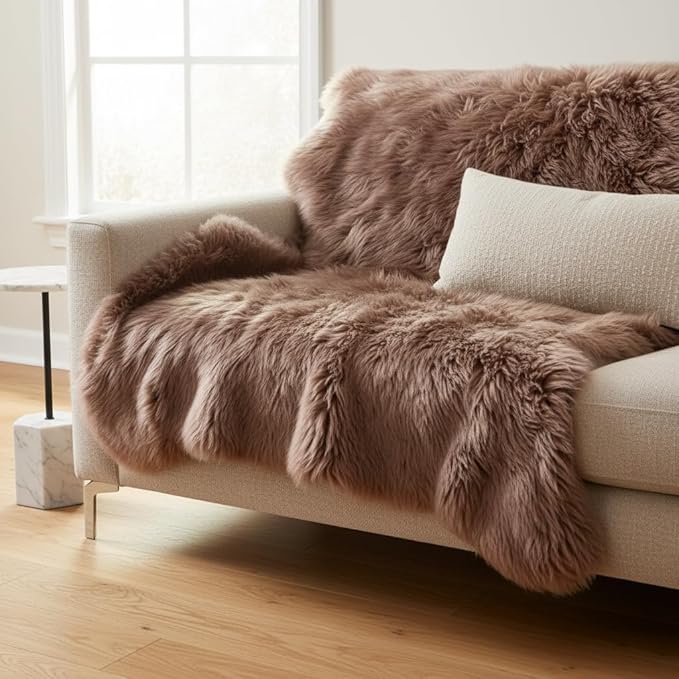 Premium Buff Tan Sheepskin Rug Genuine Quad 4x6ft Pelt Fluffy Fur Rug for Living Room