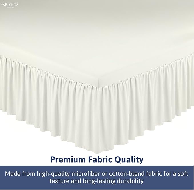 KRISHNA Ruffled Bed Skirt with Split Corners Twin, 100% Microfiber Hotel Quality, 14 Inch Drop Dust Ruffle Gathered Bedskirt with Platform, 39" x 75", Ivory